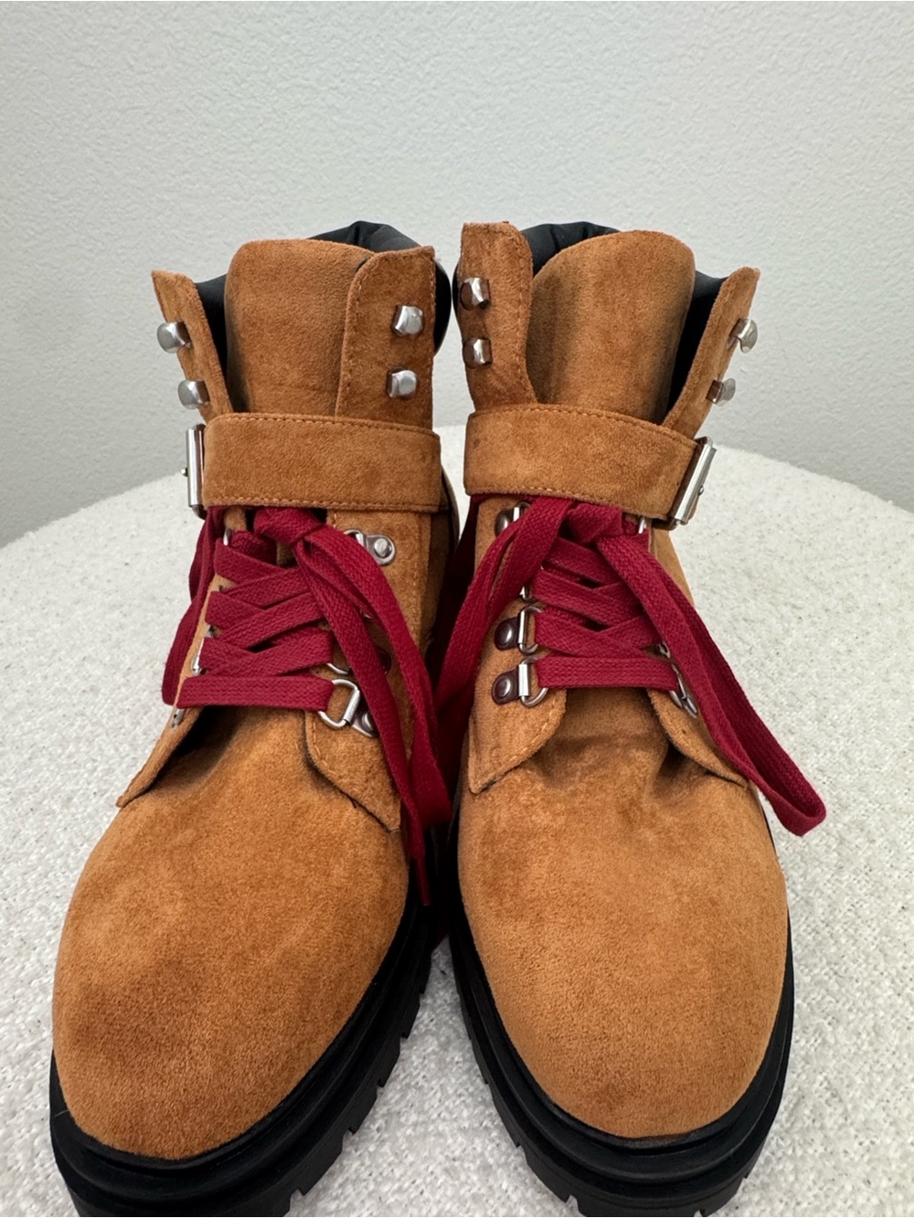 Women’s  Suede Tan Hiking/outdoor Boots with Red Laces-Like new condition